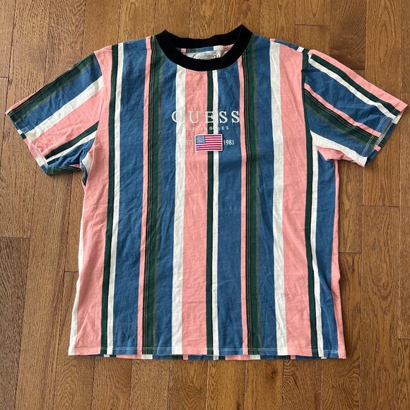 Guess Other - Guess Jeans Striped Logo Tee‎ Men Sz L | 90s Retro 100% Cotton Graphic Shirt